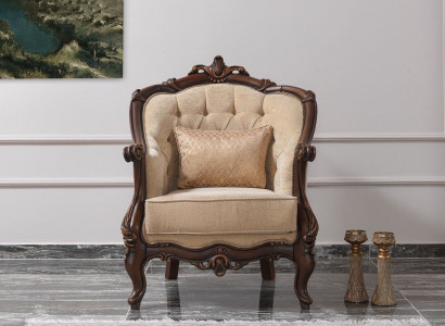 Armchair wing chair seat fabric beige polyester wood living room baroque